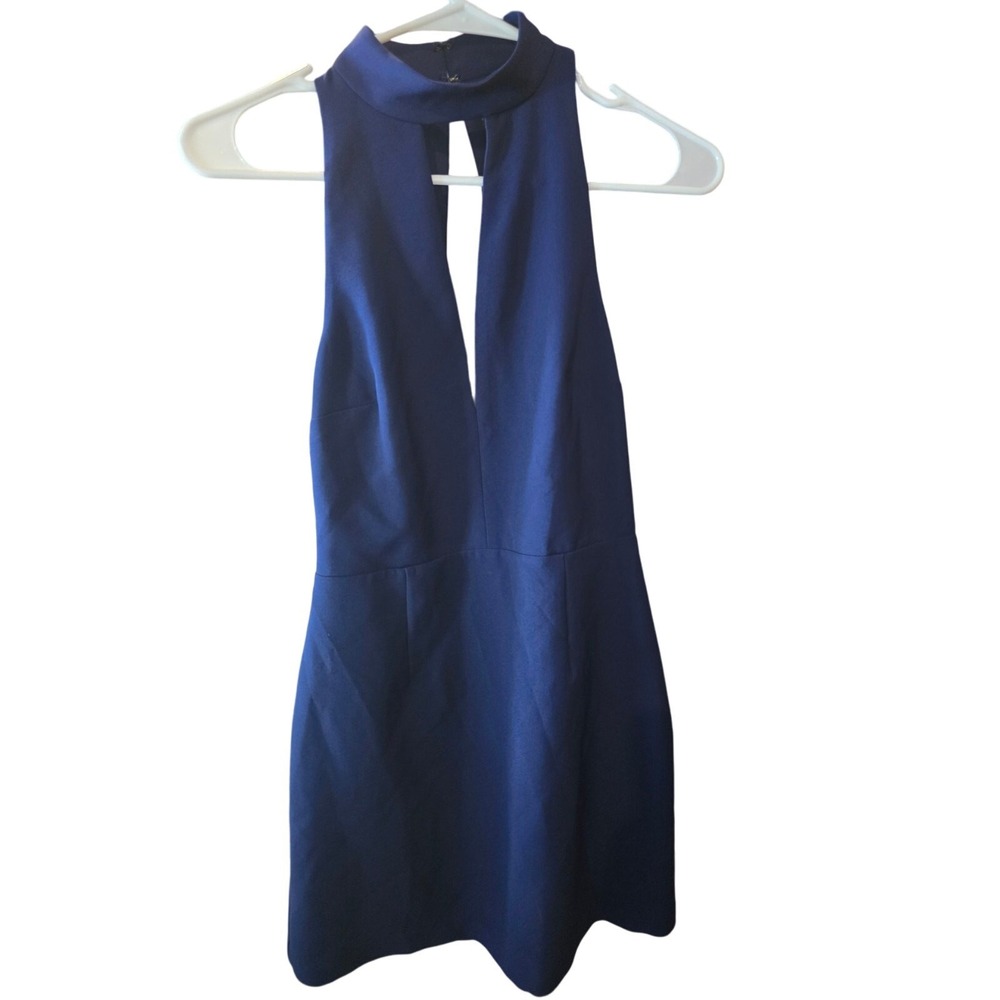 Express Mock Neck Open Back Sexy Dress 4 Womens Blue Black Lace Mini Date Night